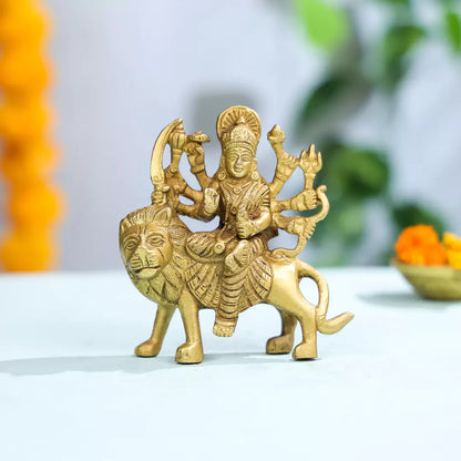 Brass Idol Of Goddess Durga On A Lion