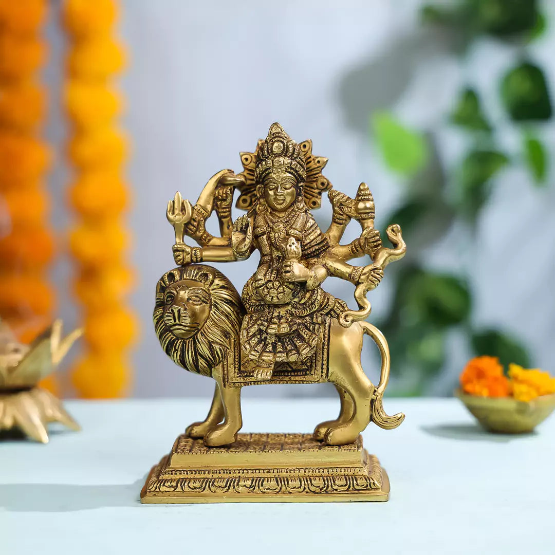 Brass Maa Durga Sitting On A Lion Idol
