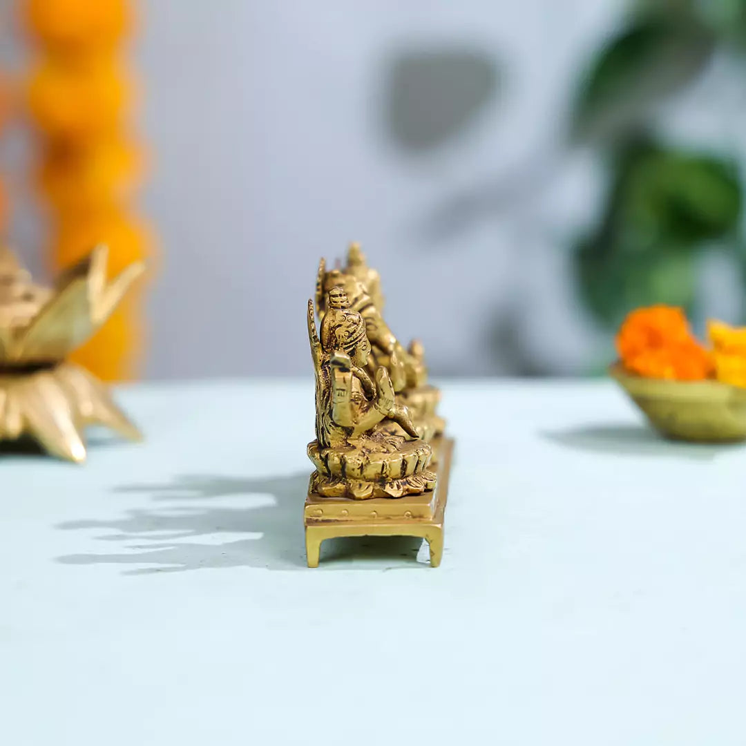 Brass Goddess Lakshmi, Lord Ganesh And Goddess Saraswati Sitting On Lotuses