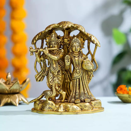 Brass Shree Krishna And Radha Under Kadamba Tree