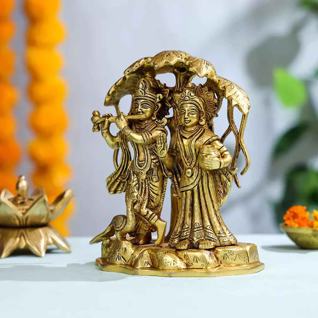 Brass Shree Krishna And Radha Under Kadamba Tree