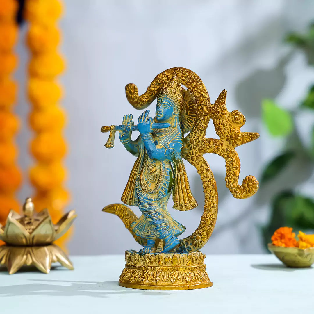 Brass Blue Lord Krishna With Om