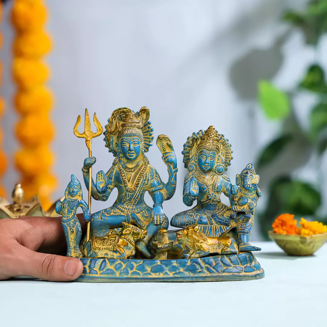 Coloured Brass Lord Shiva Family