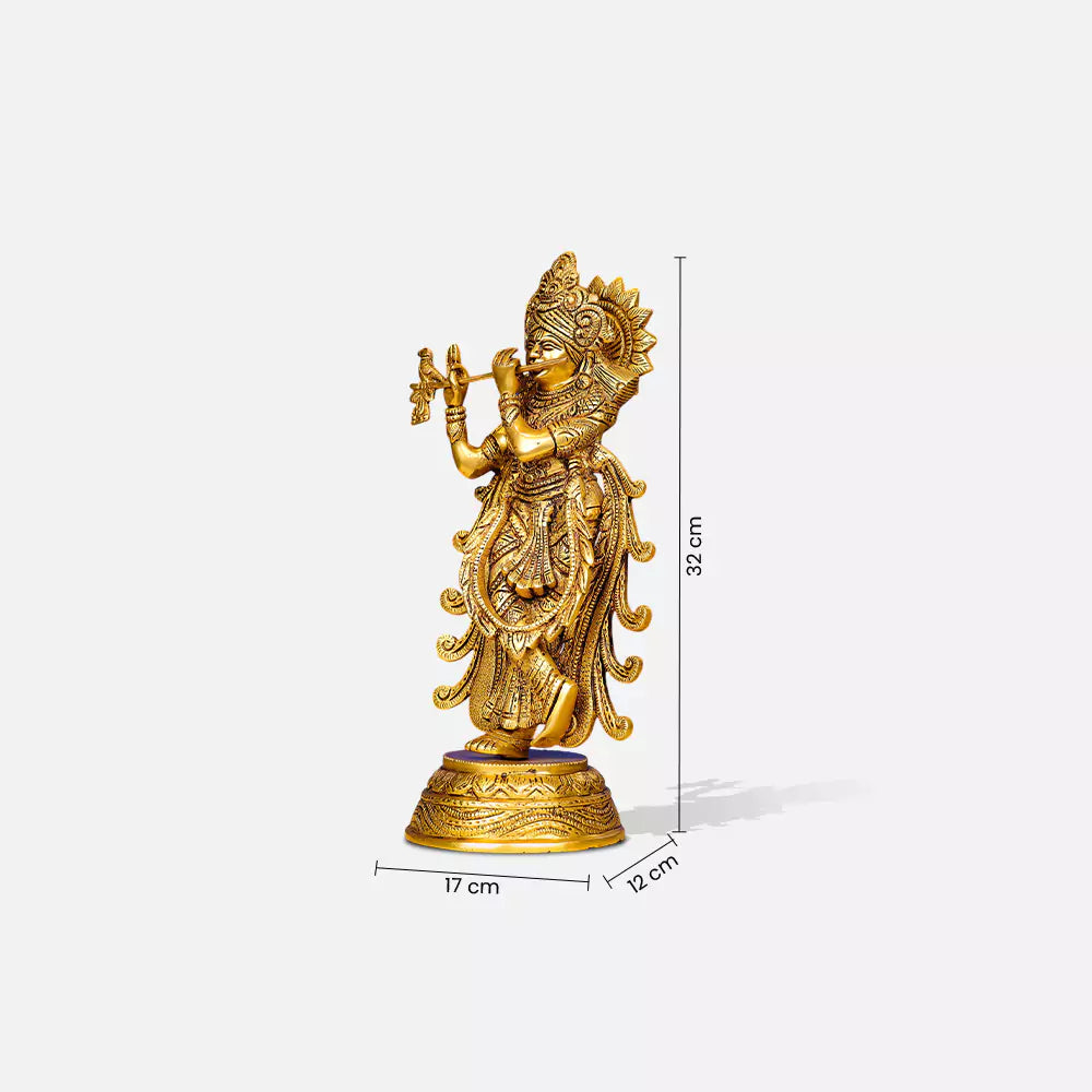 13" Brass Lord Krishna Murlidhar Idol Standing In King Attire
