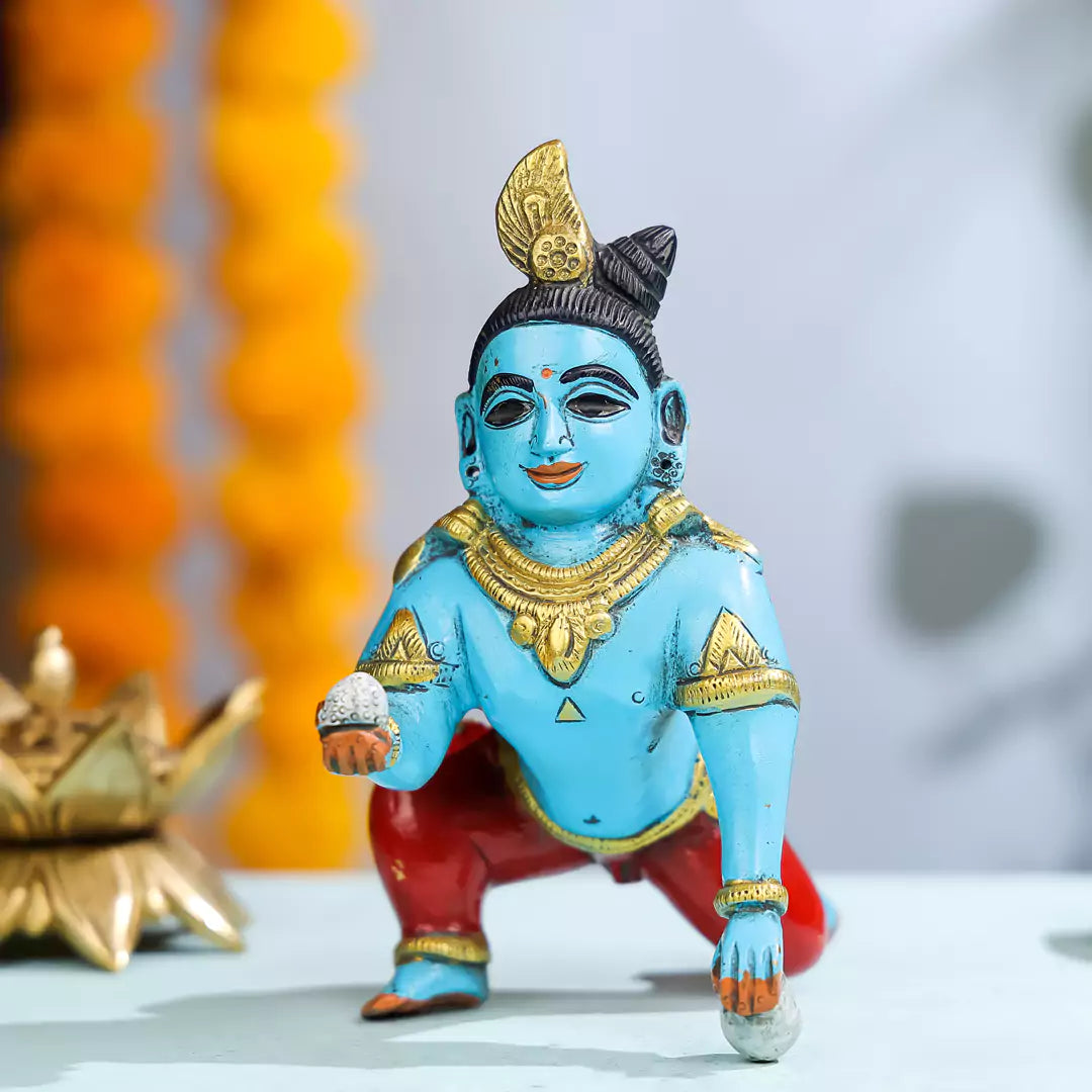 Coloured Brass Lord Krishna