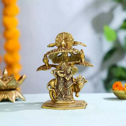 Brass Radha And Krishna Under A Tree With Birds