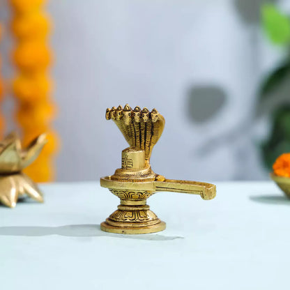 Brass Shivling With Seven-Headed Snake