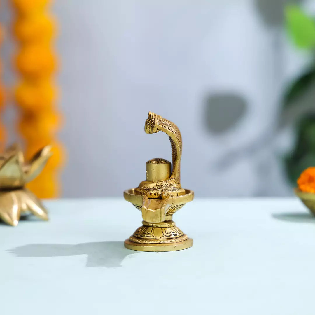 Brass Shivling With Seven-Headed Snake