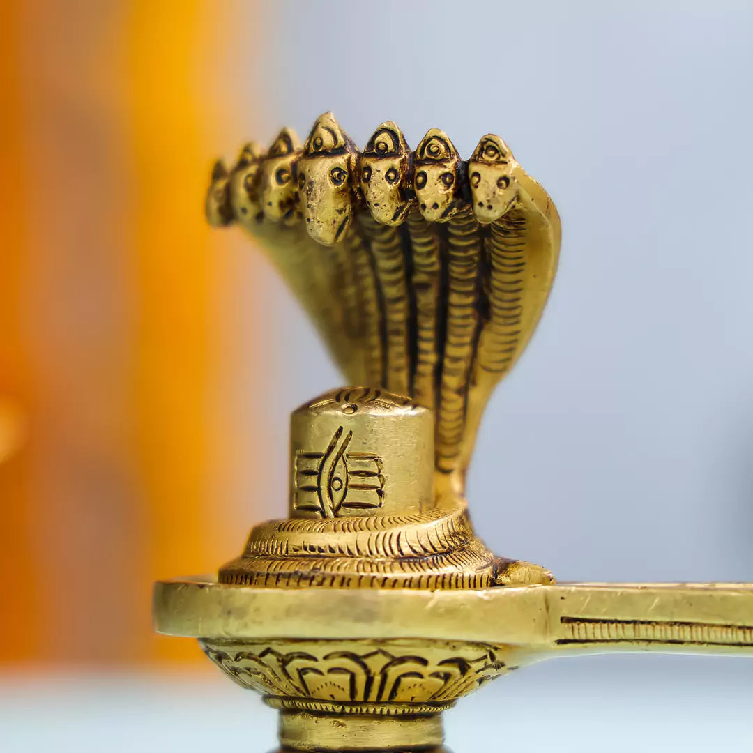 Brass Shivling With Seven-Headed Snake