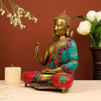 Colourful Brass Lord Buddha In Abhaya Mudra Idol