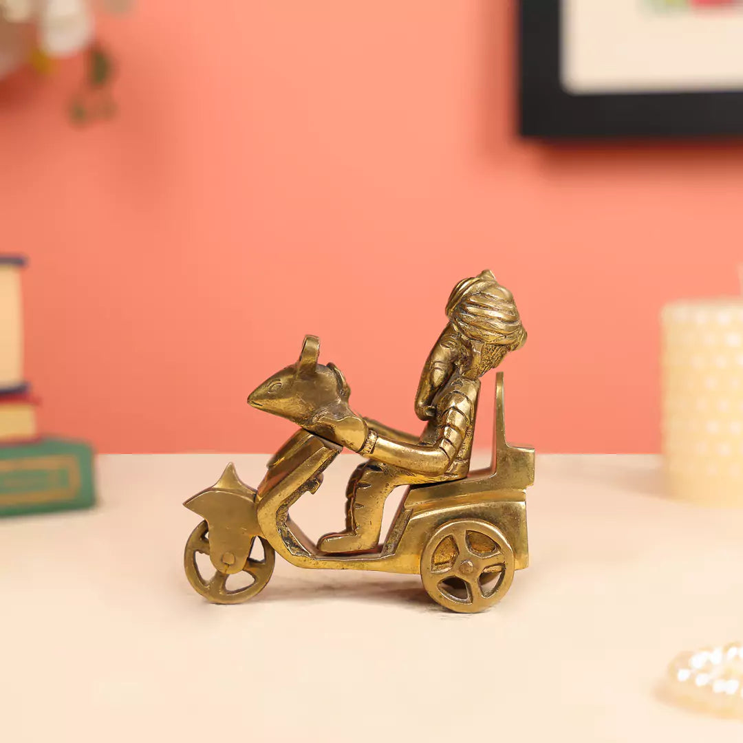 Brass Lord Ganesha On Scooter Statue