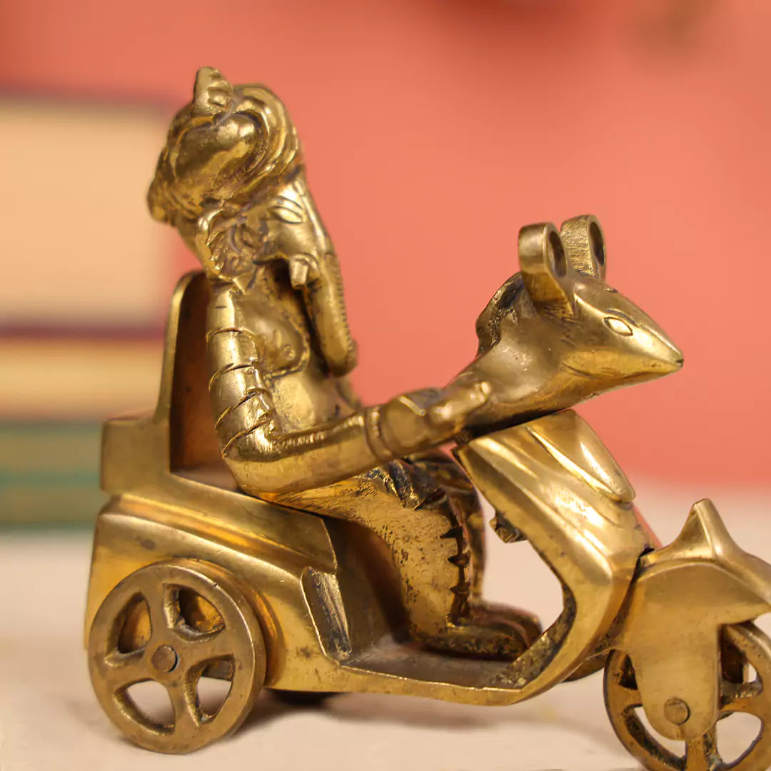 Brass Lord Ganesha On Scooter Statue