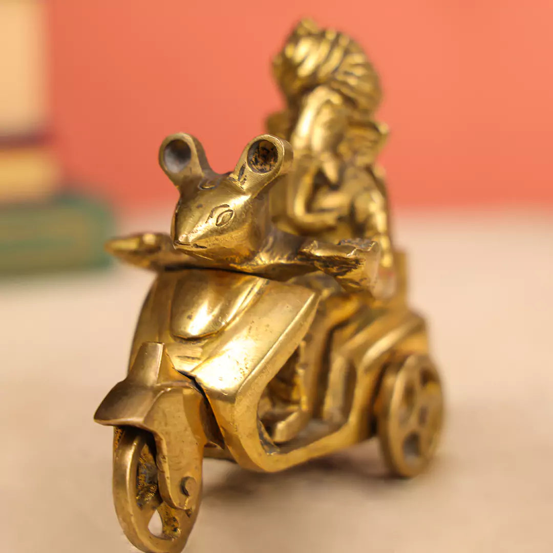 Brass Lord Ganesha On Scooter Statue