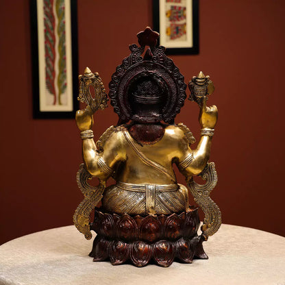 Brass Lord Ganesha Seated On Lotus Pedestal Idol