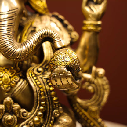 Brass Lord Ganesha Seated On Lotus Pedestal Idol