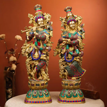 Colourful Brass Idol Of Lord Krishna And Shree Radha