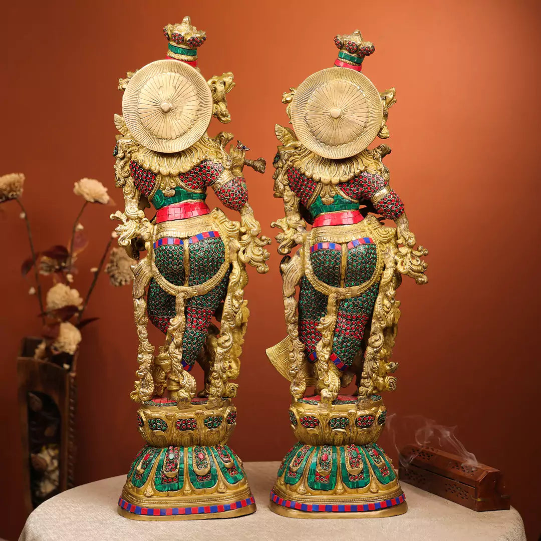 Colourful Brass Idol Of Lord Krishna And Shree Radha