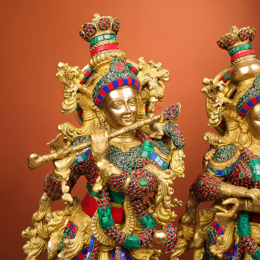 Colourful Brass Idol Of Lord Krishna And Shree Radha