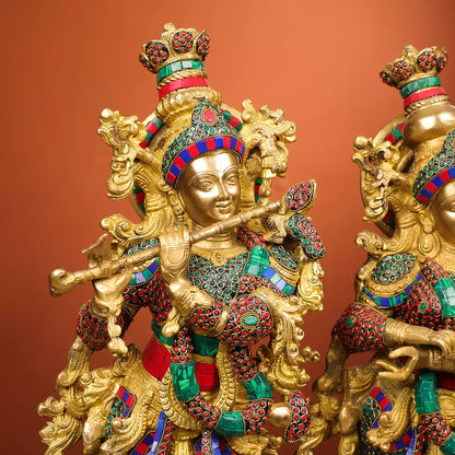 Colourful Brass Idol Of Lord Krishna And Shree Radha