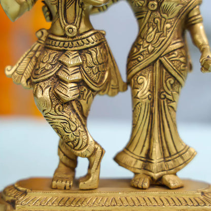 Brass Shree Radha And Lord Krishna Standing On Pedestal Idol