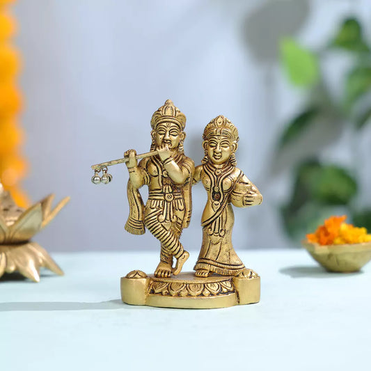 Brass Lord Krishna And Radha Couple Idol