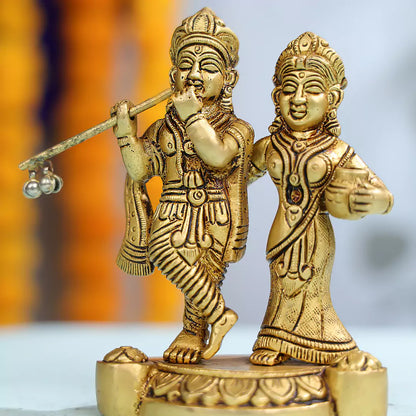 Brass Lord Krishna And Radha Couple Idol