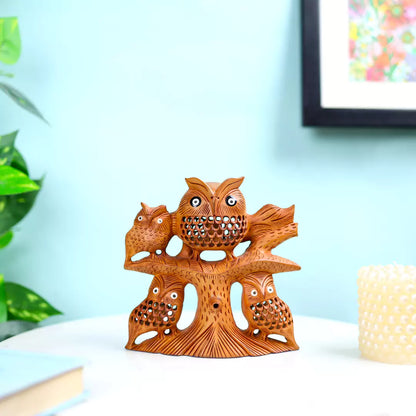 Handcrafted Wooden Owl Family