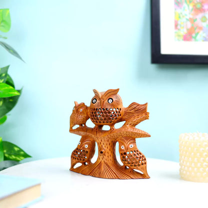 Handcrafted Wooden Owl Family