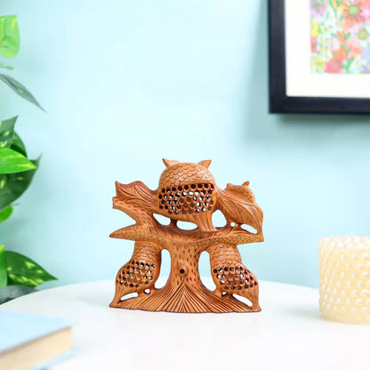 Handcrafted Wooden Owl Family