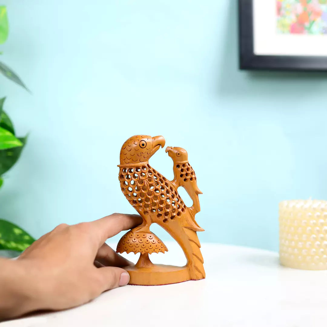 Wooden Netted Handmade Parrot Mother And Child