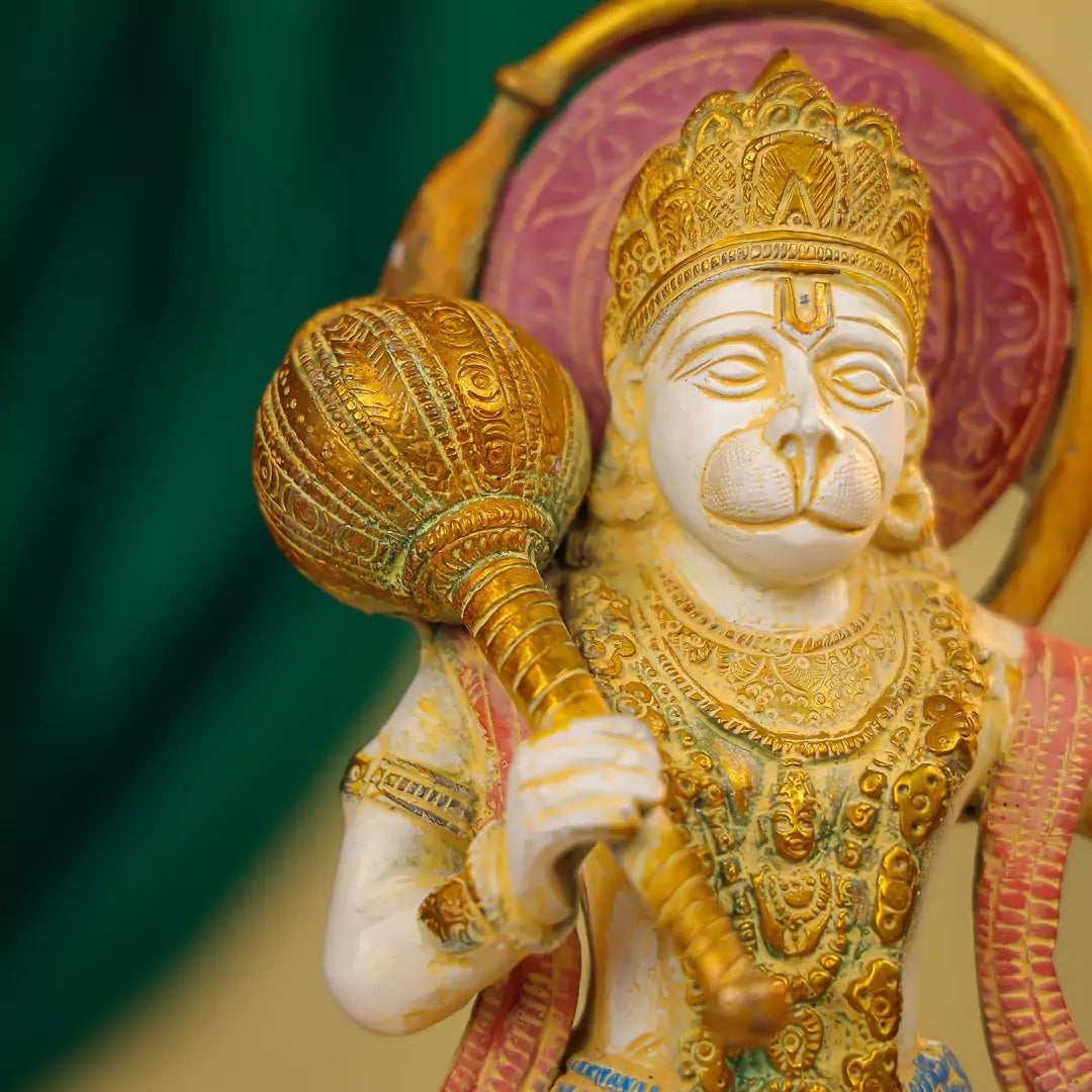 15" Coloured Brass Hanuman Idol Carrying Sanjeevani Mountain in Standing Pose 3