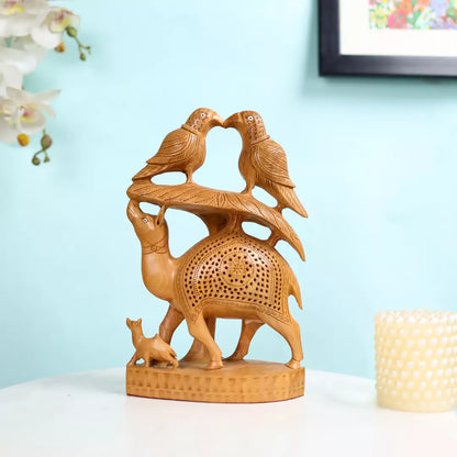 Wooden Camel And Parrot Sculpture