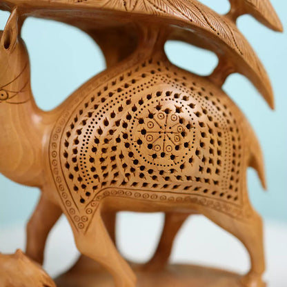 Wooden Camel And Parrot Sculpture