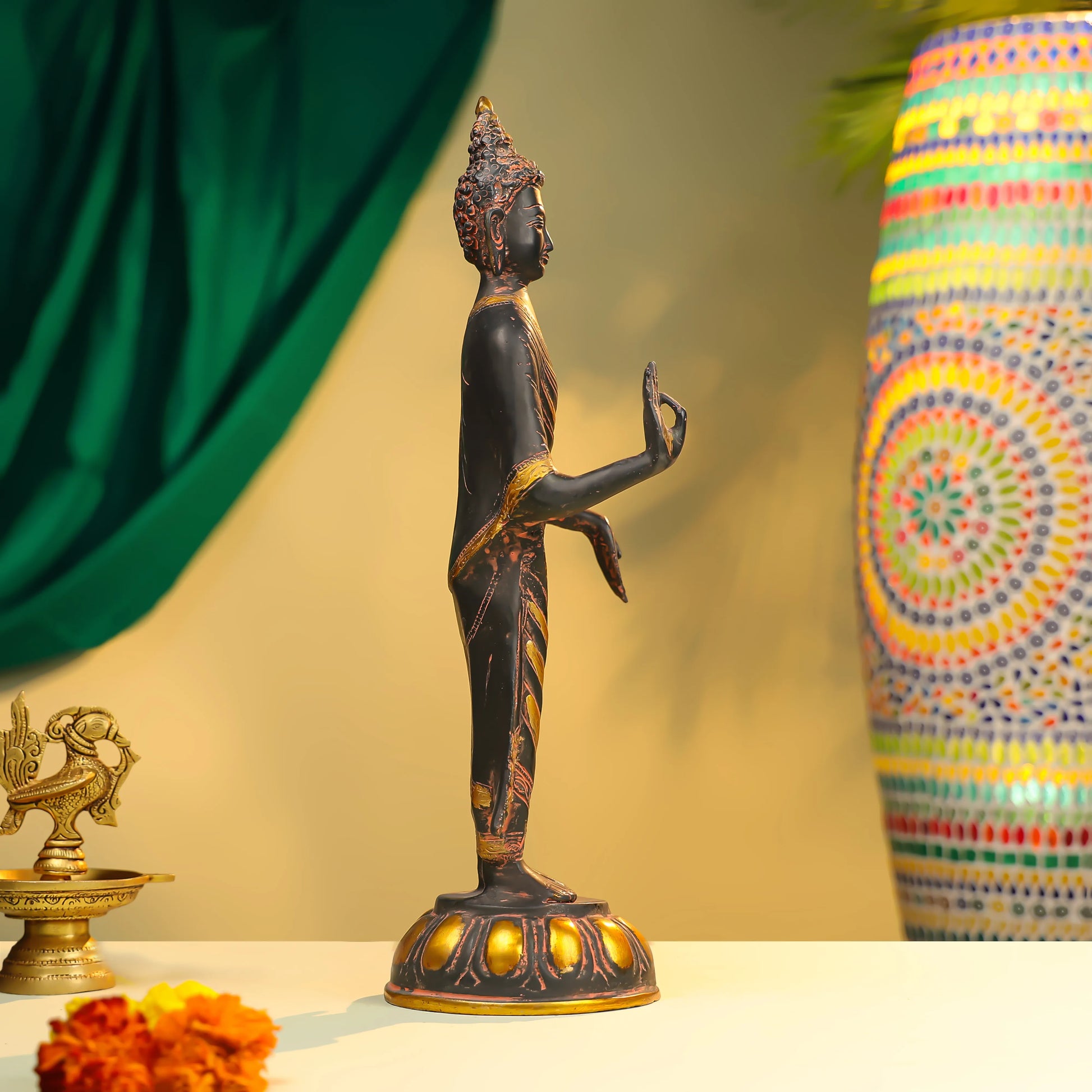 16" Coloured Brass Lord Buddha Standing 5