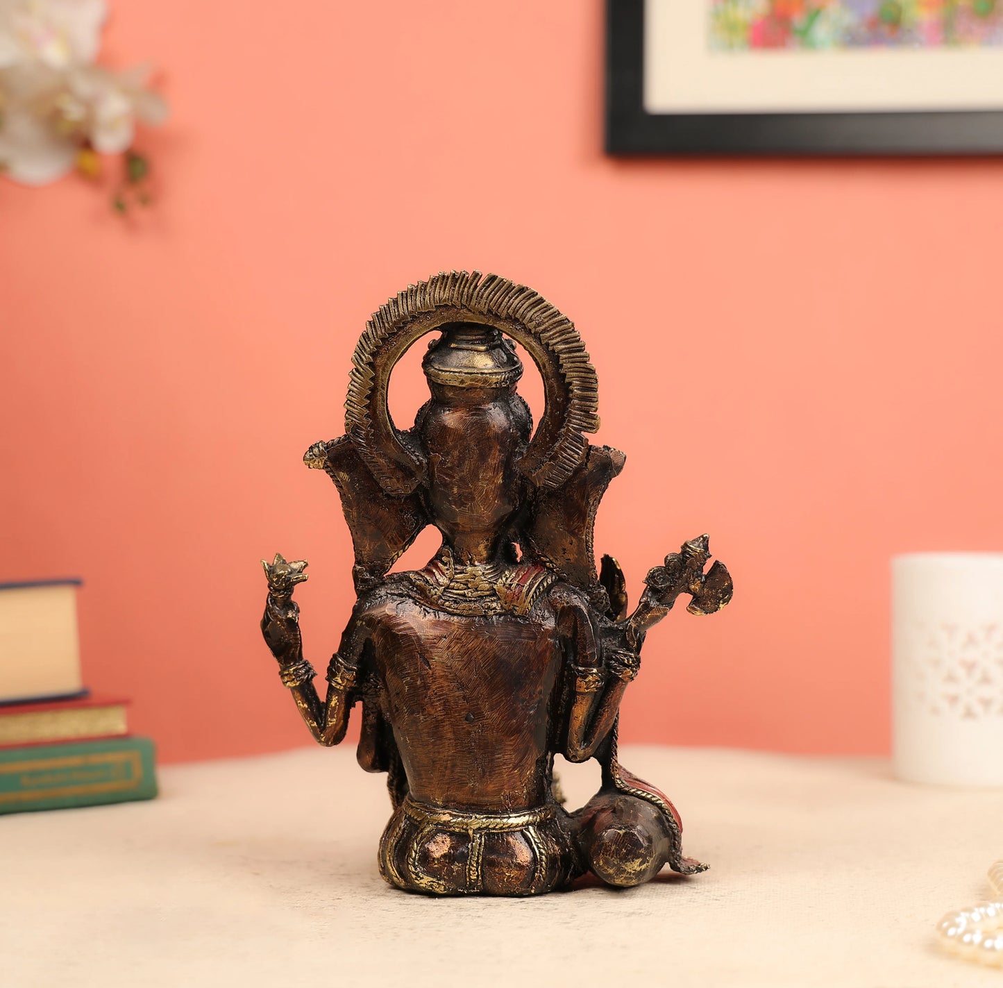 9" Dhokra Art Tribal Coloured Lord Ganesha Seated In A Resting Posture