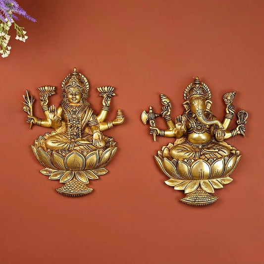 Brass Ganesha Lakshmi Wall Hanging Set