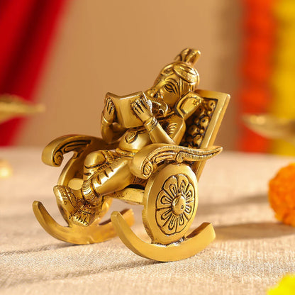 Brass Superfine Lord Ganesha Seated On A Rocking Chair