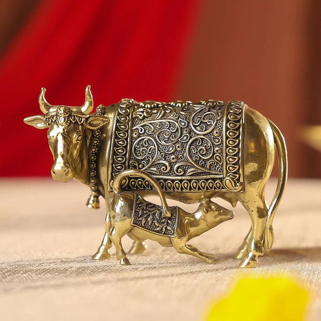 Brass Premium Finish Cow & Calf Statue