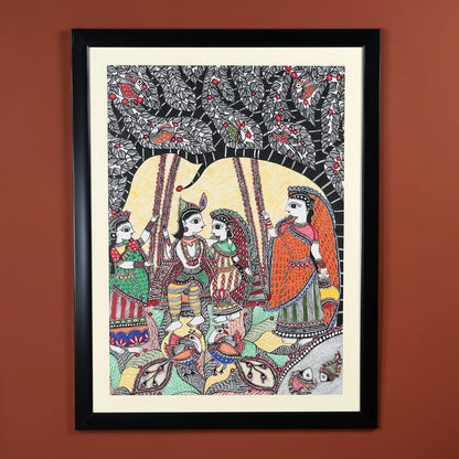 Radha Krishna Swinging Together With Gopis Under A Tree