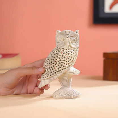 Stone Carved Undercut Owl Figure Table Decor - Large