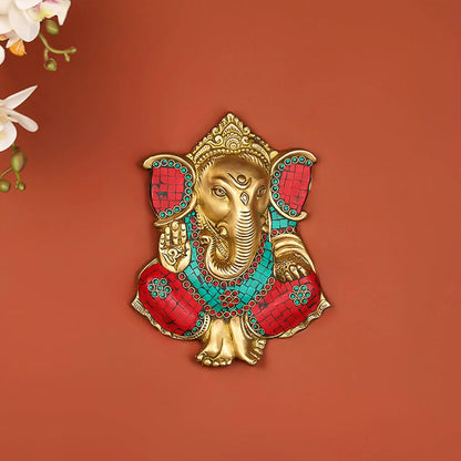 Brass Ganesha Wall Hanging with Natural Stone