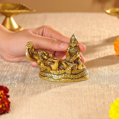 Brass Lord Vishnu & Maa Lakshmi Idol On Sheshnag