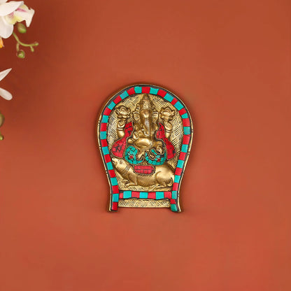 Brass Ganesha Wall Hanging with Stonework