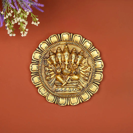 Five-Headed Ganesha Wall Hanging Plate in Brass