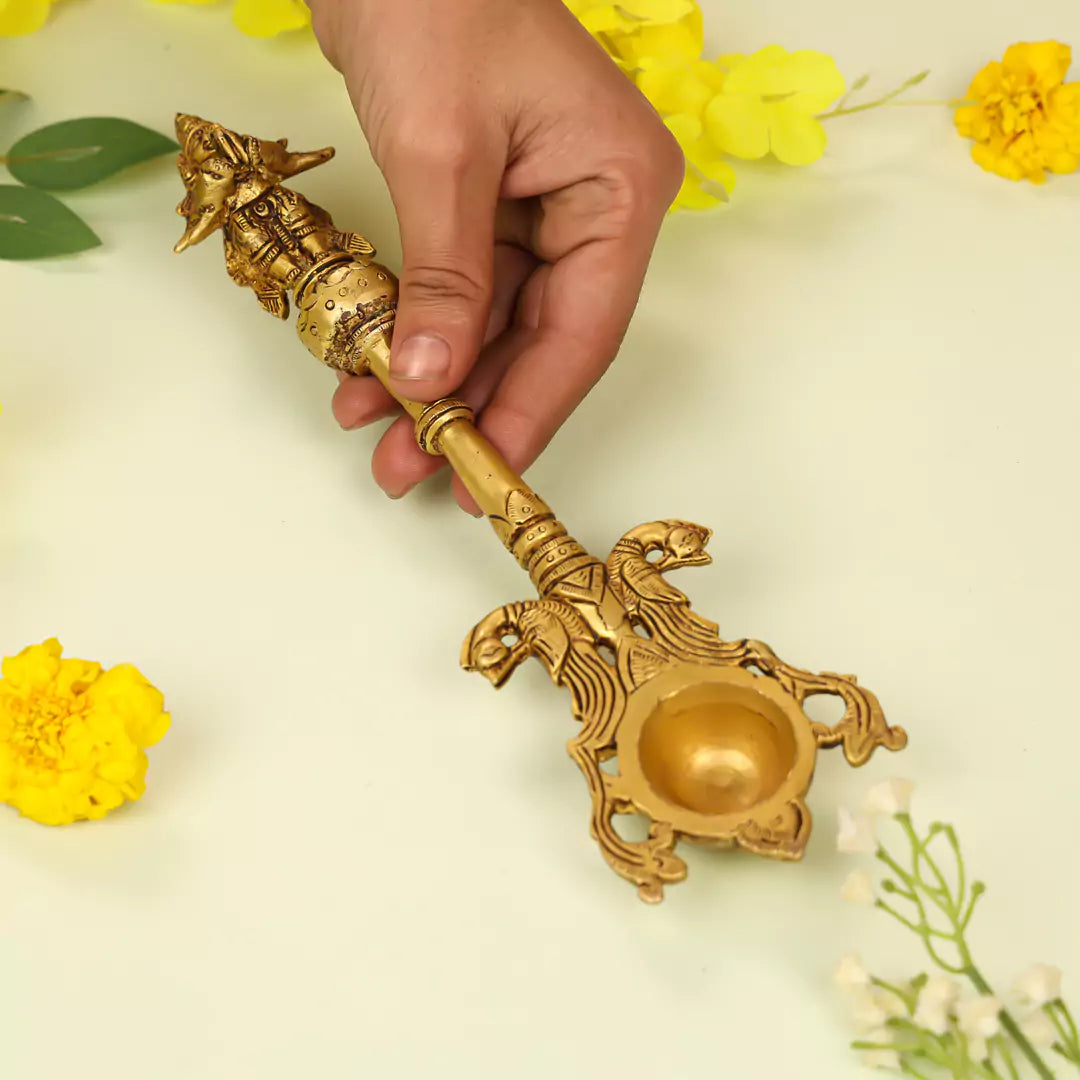 Brass Lord Garuda Pooja Hawan Spoon -11 Inch