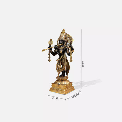 24" Coloured Brass Lord Krishna Murlidhar Idol Standing With Crown
