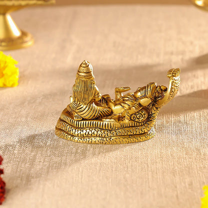 Brass Lord Vishnu & Maa Lakshmi Idol On Sheshnag