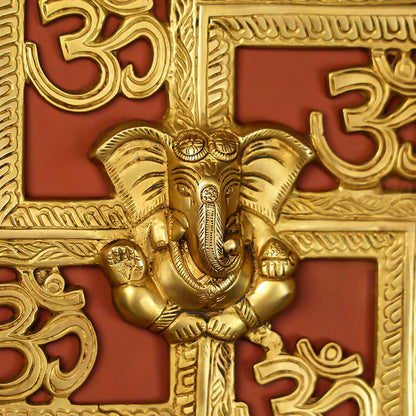 Lord Ganesh on Om Swastik Wall Hanging Decorative Showpiece