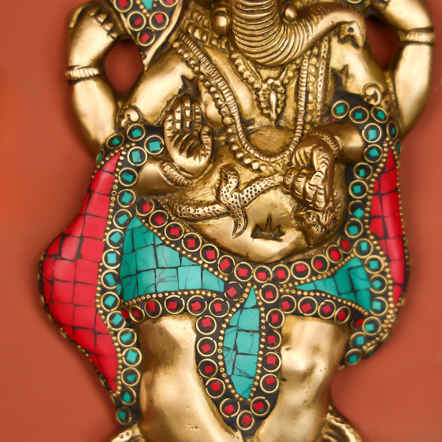 Divine Ganesha Brass Inlay Stonework Idol