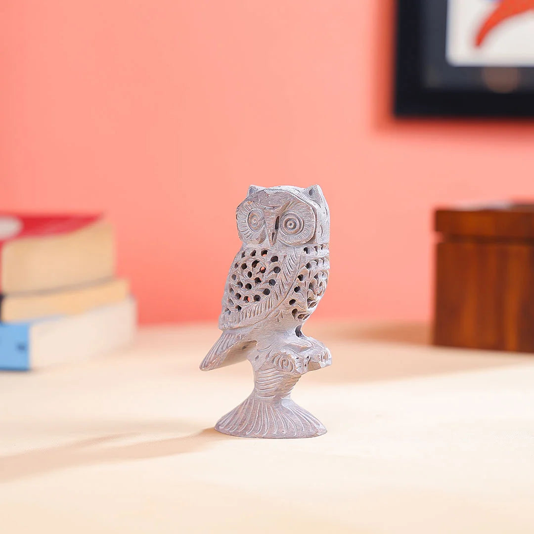 Stone Carved Undercut Owl Figure Table Decor